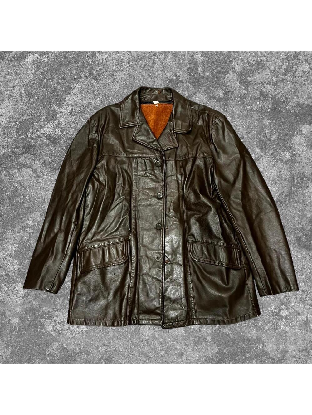 Vintage Classic Sears Leather Jacket Brown 44 Sherpa Lined Coat Button Front